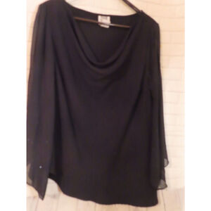 R&M Richards 16W Black Dress Pantsuit Pull Over Long Sleeve Droop Neck Bling